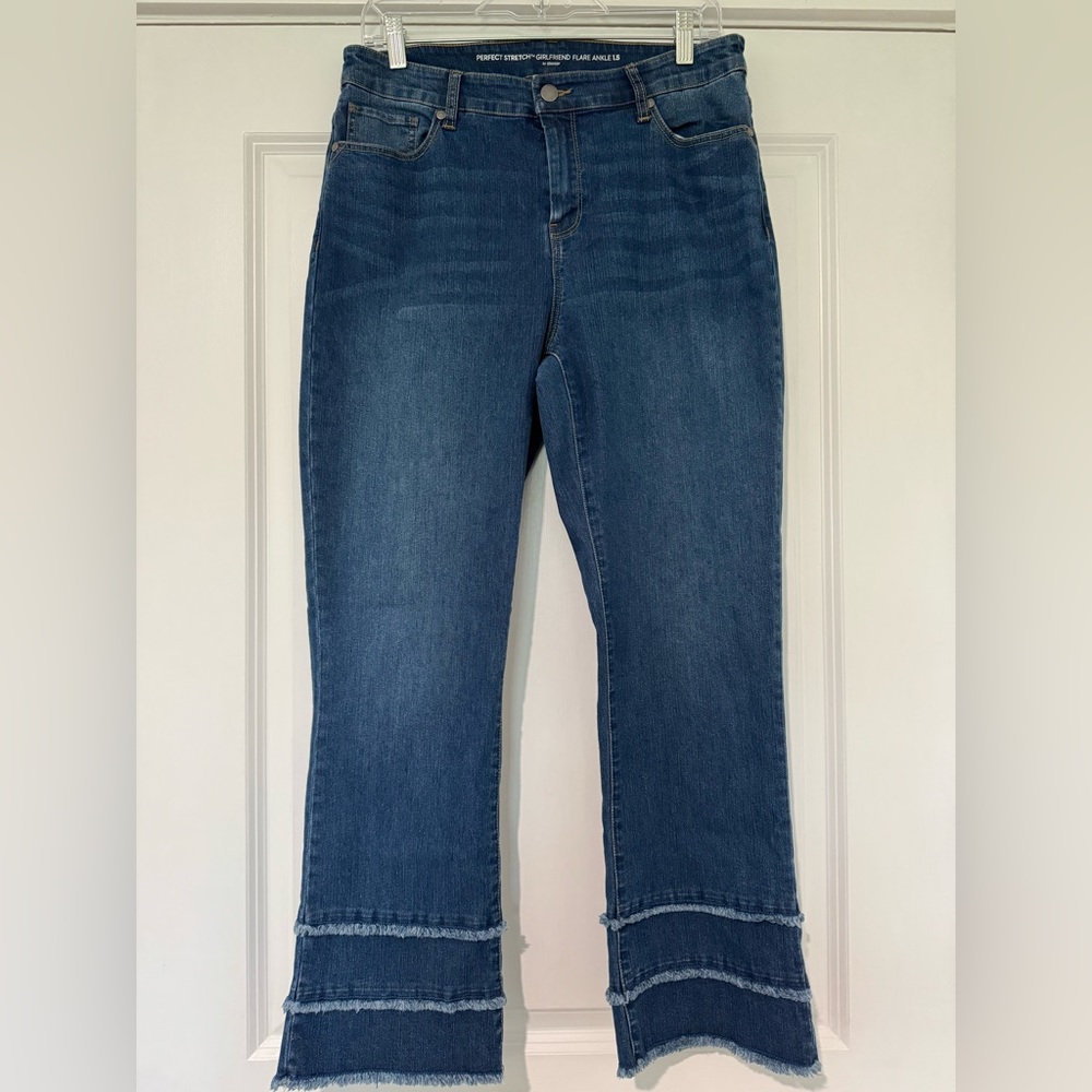 Chico’s Girlfriend Fringed Ankle Flare Jeans size 10